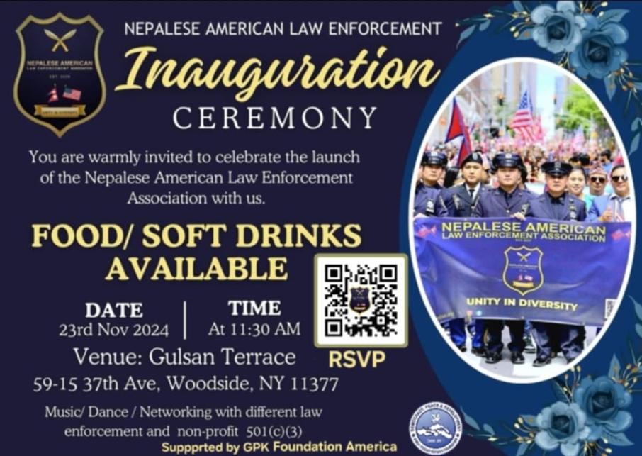 नेप्लिज अमेरिकन ल इन्फोर्समेन्ट एशोशिएसनको औपचारिक उद्घाटन नोभेम्बर २३ मा न्यू योर्कमा हुने